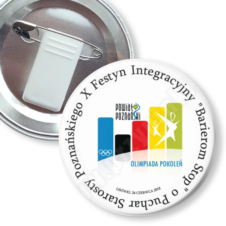 przypinka z żabką i agrafką X Festyn Integracyjny Barierom Stop
