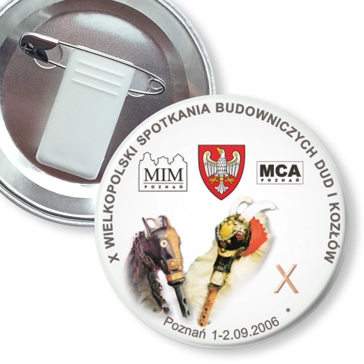 przypinka z żabką i agrafką X Wielkopolskie Spotkania Budowniczych Dud i Kozłów
