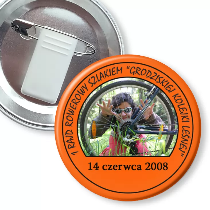 przypinka z żabką i agrafką Rajd Rowerowy Szlakiem Grodziskiej Kolei Leśnej