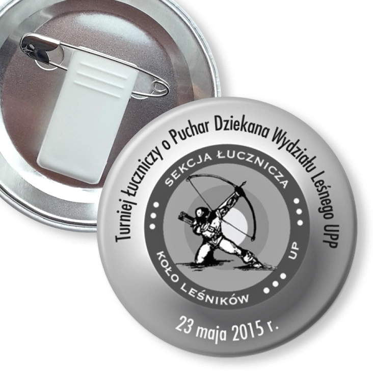 przypinka z żabką i agrafką Turniej Łuczniczy 2015