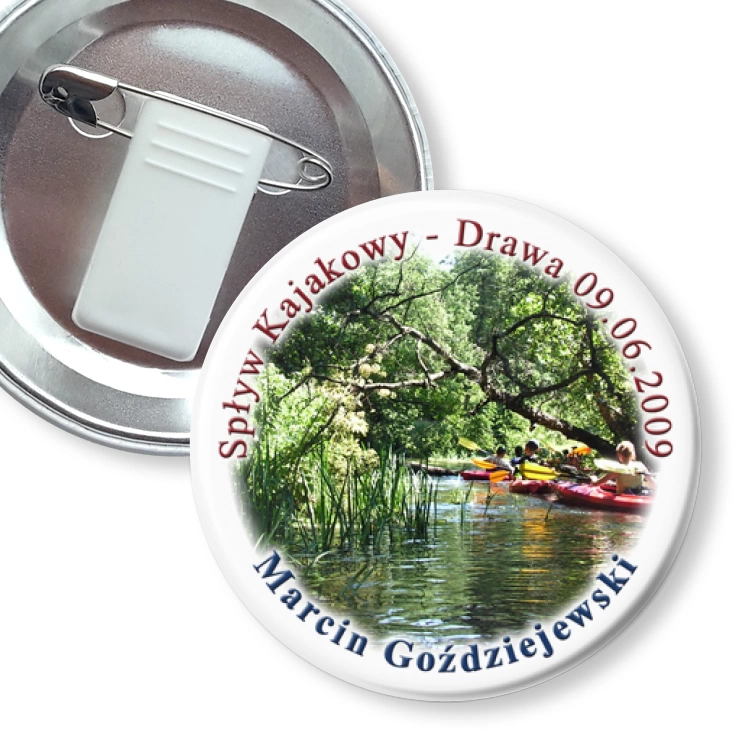 przypinka z żabką i agrafką Spływ Kajakowy Drawa 2009