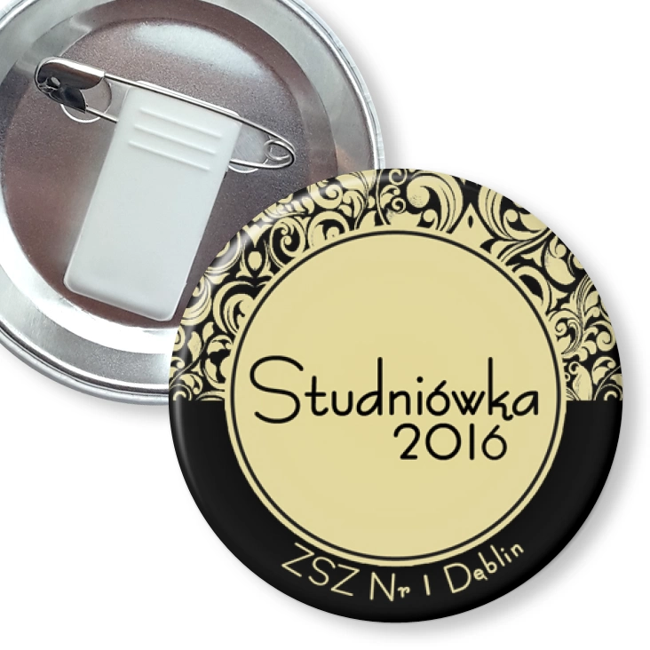 przypinka z żabką i agrafką Studniówka - ZSZ Nr1 Dęblin