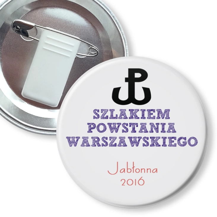 przypinka z żabką i agrafką Szlakiem Powstania Warszawskiego