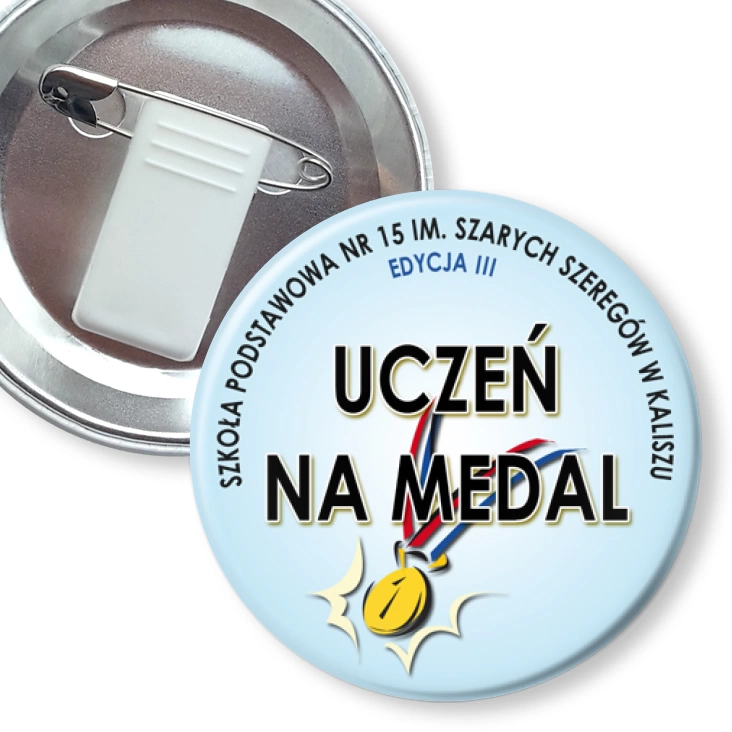 przypinka z żabką i agrafką Uczeń na medal - edycja III