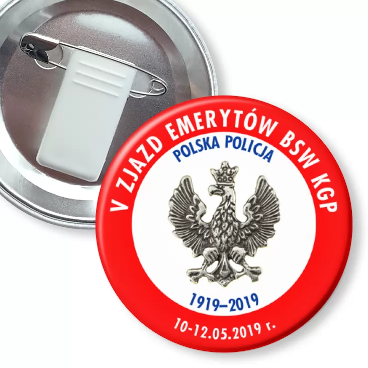 przypinka z żabką i agrafką V Zjazd Emerytów BSW KGP