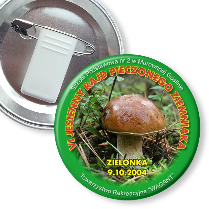 przypinka z żabką i agrafką VI Jesienny Rajd Pieczonego Ziemniaka