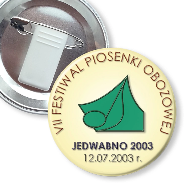 przypinka z żabką i agrafką VII Festiwal Piosenki Obozowej