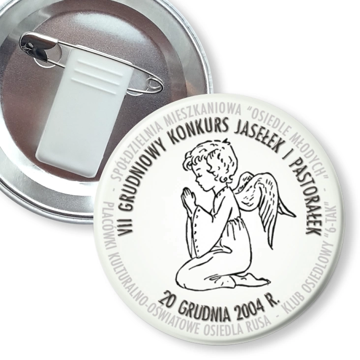 przypinka z żabką i agrafką VII Grudniowy Konkurs jasełek i Pastorałek