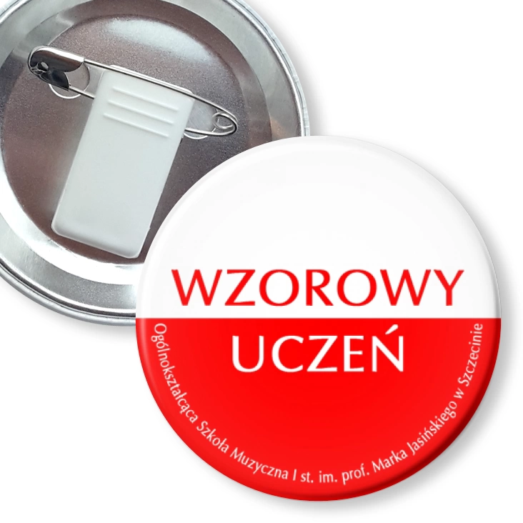 przypinka z żabką i agrafką Wzorowy Uczeń