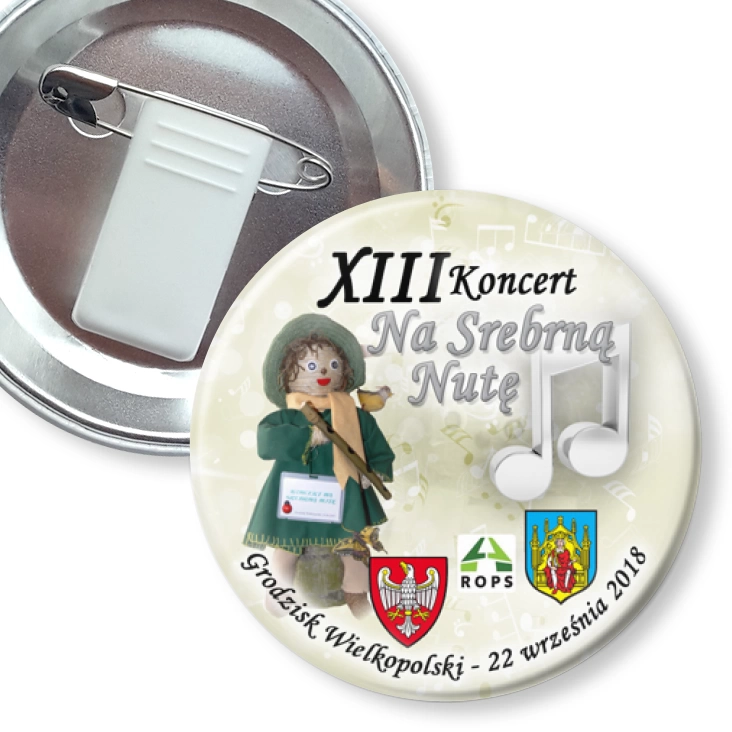 przypinka z żabką i agrafką XIII Koncert Na Srebrną Nutę