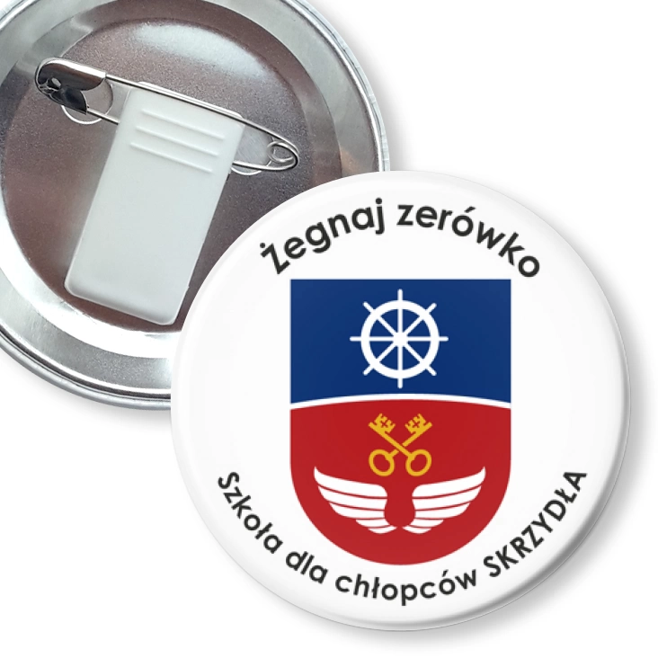 przypinka z żabką i agrafką Żegnaj zerówko