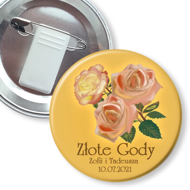 przypinka z żabką i agrafką Złote Gody Zofii i Tadeusza