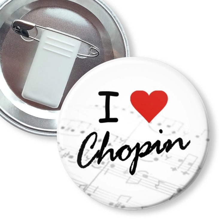 przypinka z żabką i agrafką I love Chopin