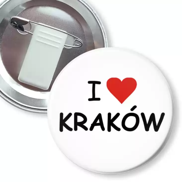przypinka z żabką i agrafką I love Kraków