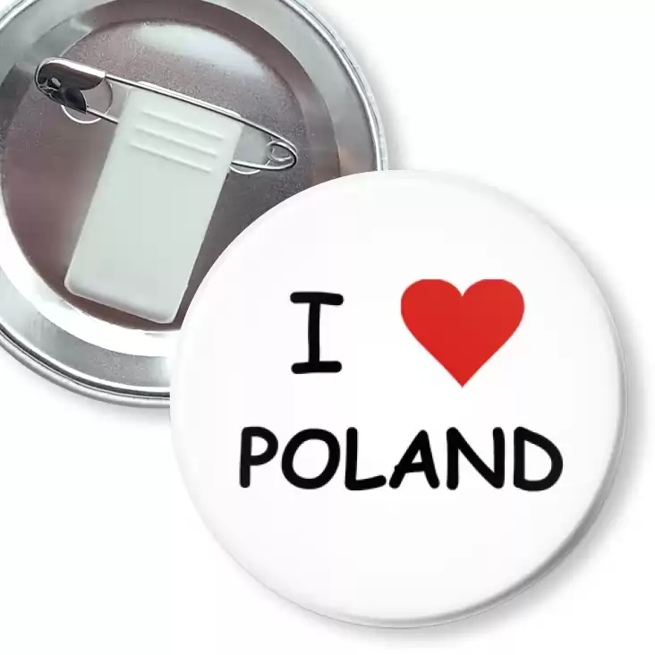 przypinka z żabką i agrafką I love Poland