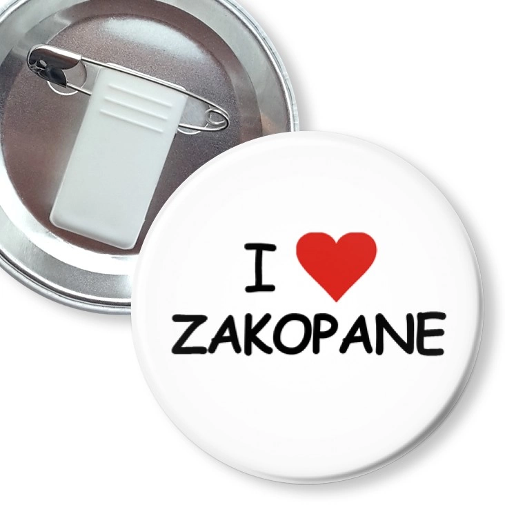 przypinka z żabką i agrafką I love Zakopane