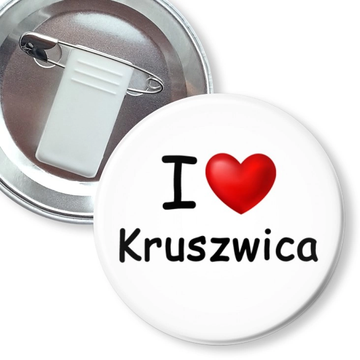 przypinka z żabką i agrafką I love Kruszwica