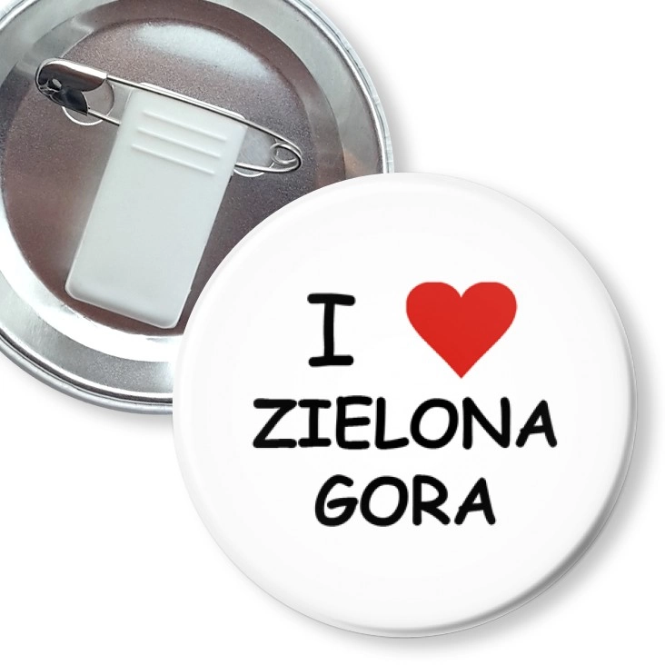 przypinka z żabką i agrafką I love Zielona Góra