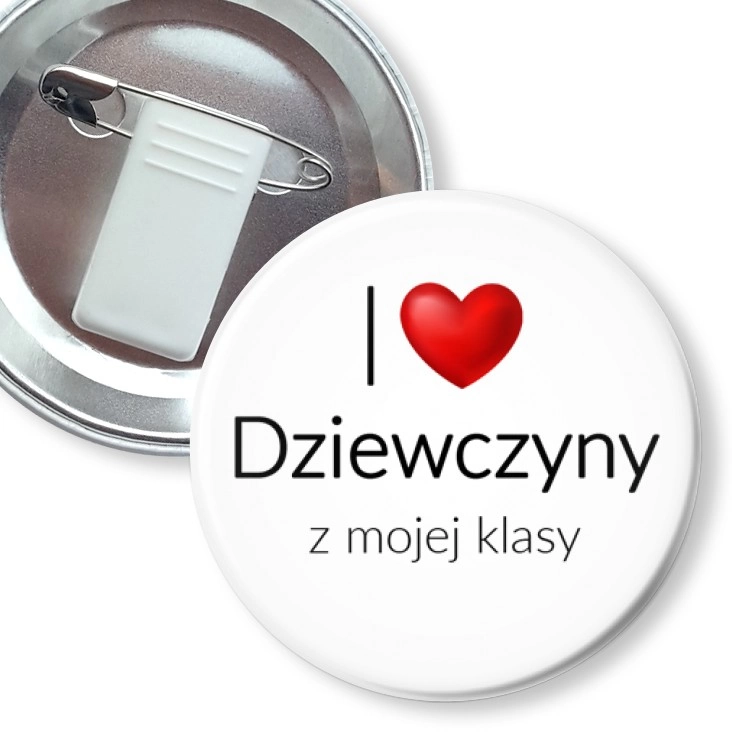 przypinka z żabką i agrafką I love dziewczyny Dzień Chłopaka