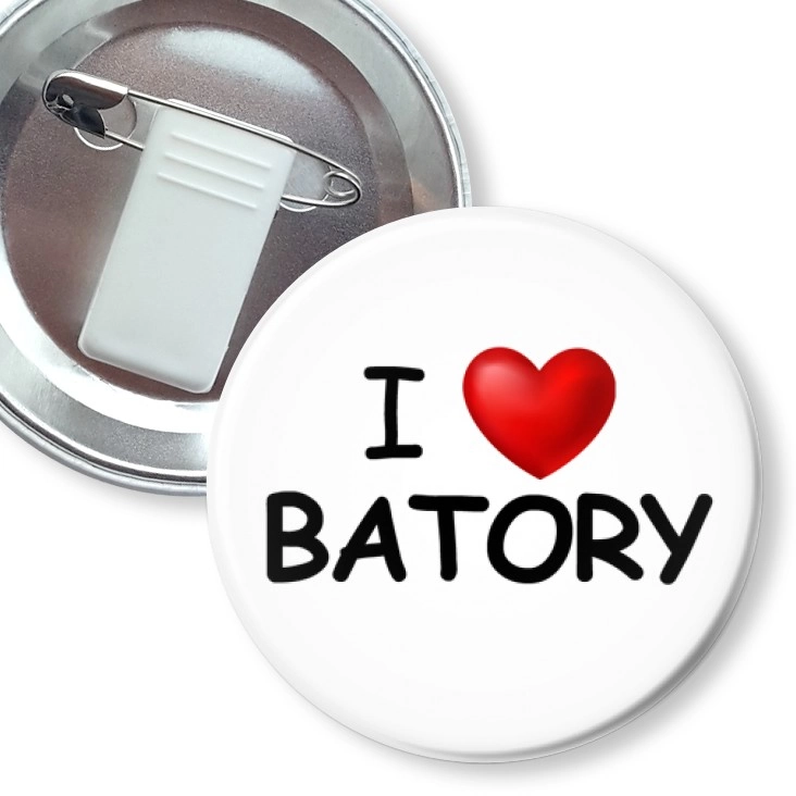 przypinka z żabką i agrafką I love Batory