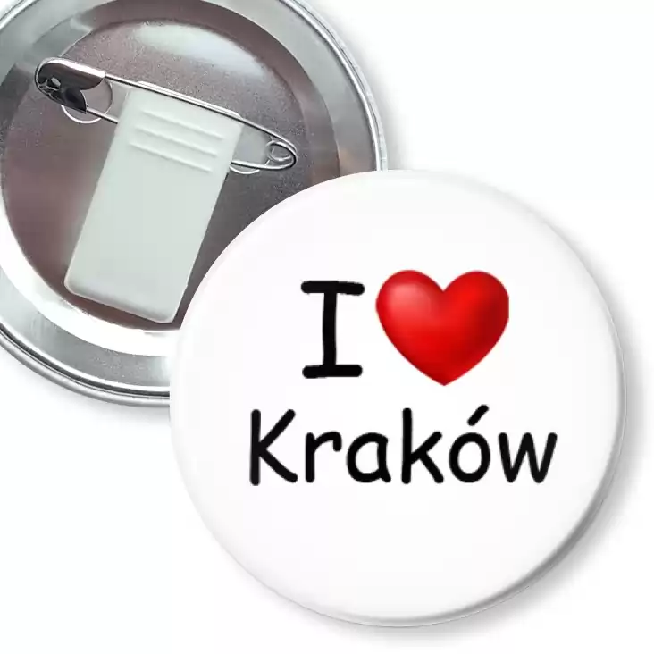 przypinka z żabką i agrafką I love Kraków