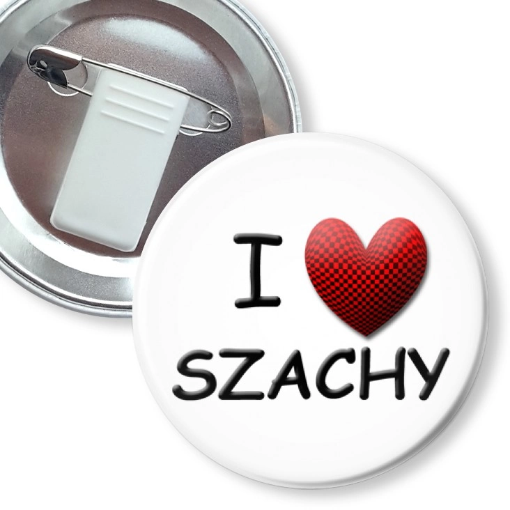przypinka z żabką i agrafką I love szachy