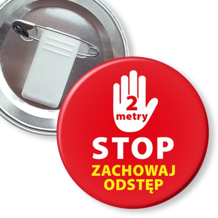 przypinka z żabką i agrafką Zachowaj odstęp stop