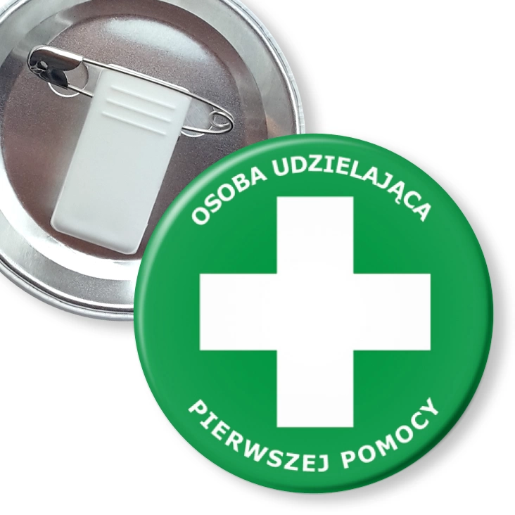 przypinka z żabką i agrafką Pierwsza pomoc