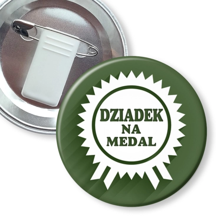 przypinka z żabką i agrafką Dziadek na medal