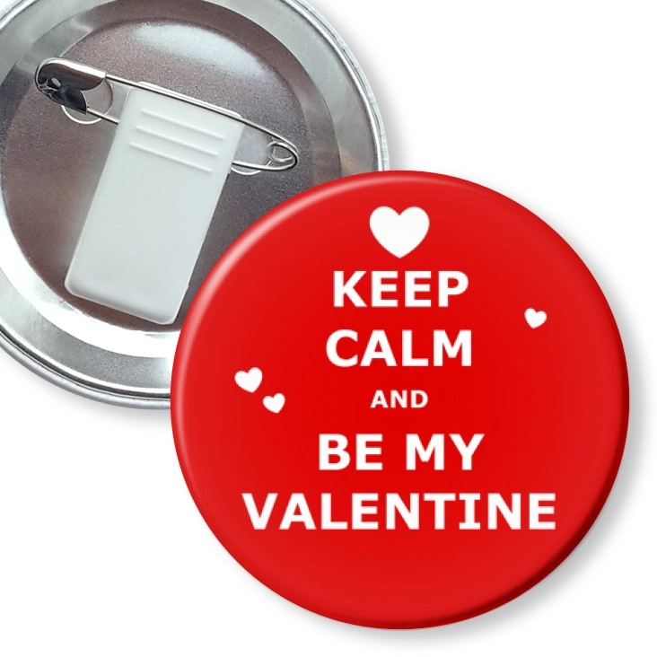 przypinka z żabką i agrafką Keep calm and be my Valentine