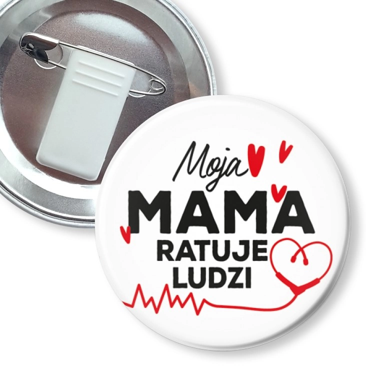 przypinka z żabką i agrafką Moja mama ratuje ludzi