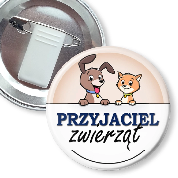 przypinka z żabką i agrafką Przyjaciel zwierząt kotek i piesek