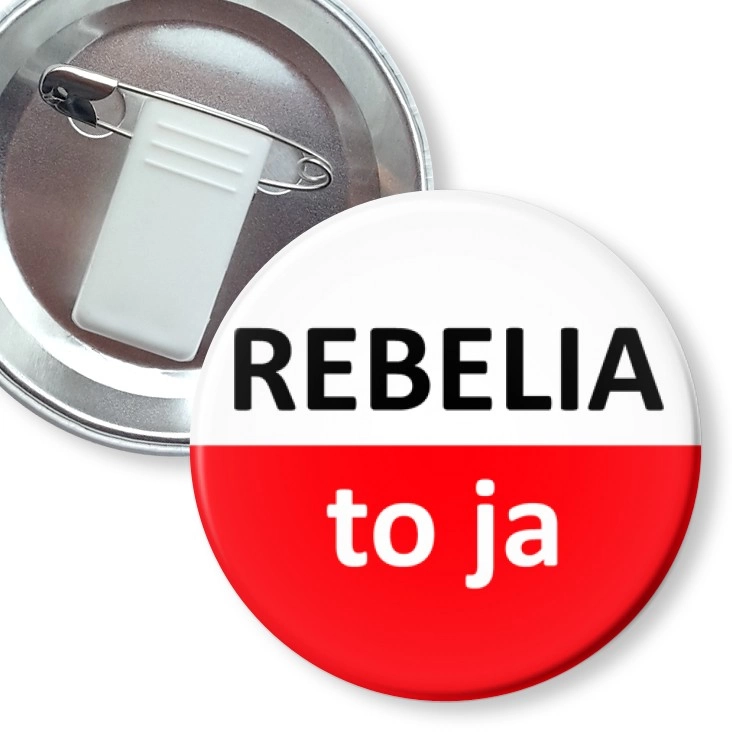 przypinka z żabką i agrafką Rebelia to ja