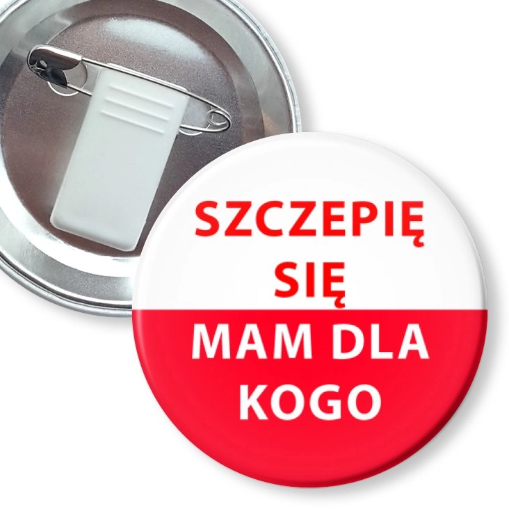 przypinka z żabką i agrafką Szczepię się. Mam dla kogo