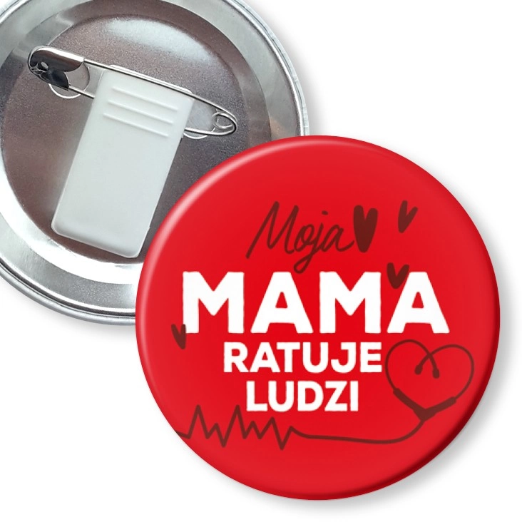 przypinka z żabką i agrafką Moja mama ratuje ludzi