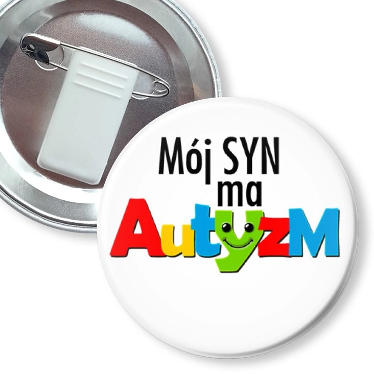 przypinka z żabką i agrafką Mój syn ma autyzm