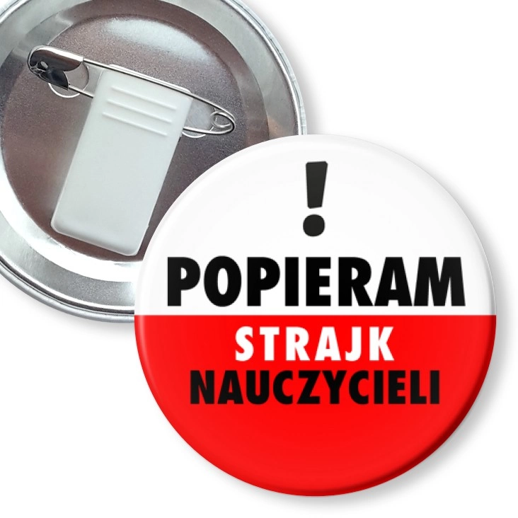 przypinka z żabką i agrafką Popieram strajk