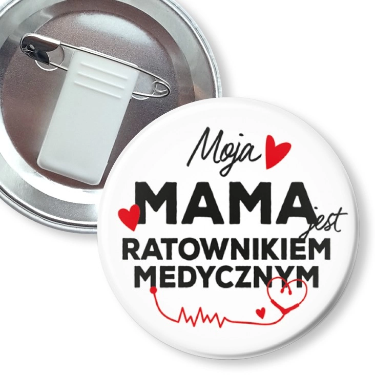 przypinka z żabką i agrafką Moja mama jest ratownikiem medycznym