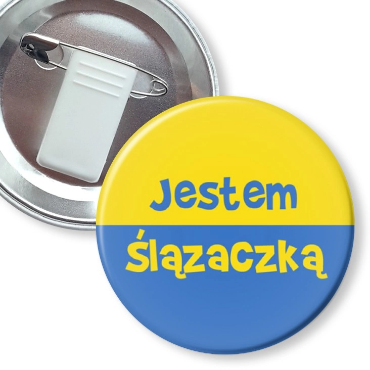 przypinka z żabką i agrafką Jestem Ślązaczką