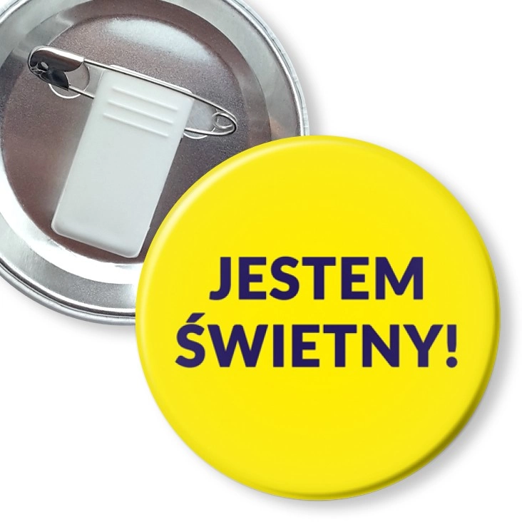 przypinka z żabką i agrafką Jestem Świetny!