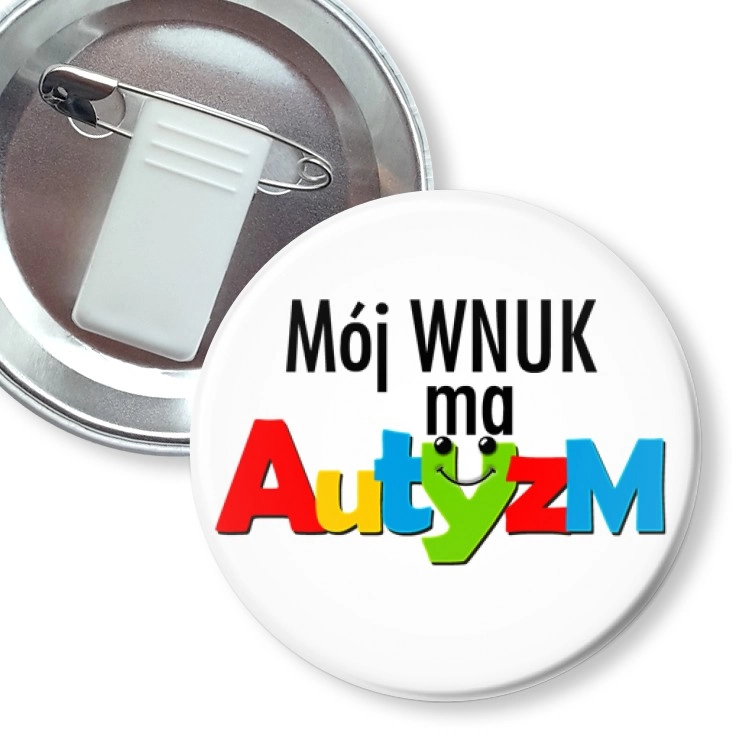 przypinka z żabką i agrafką Mój wnuk ma autyzm