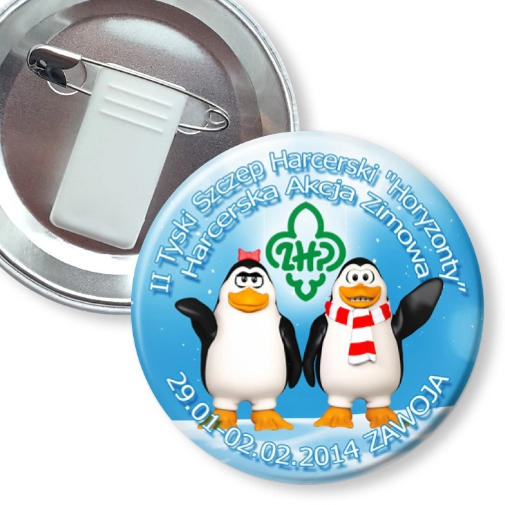 przypinka z żabką i agrafką ZHP Horyzonty Zawoja 2014