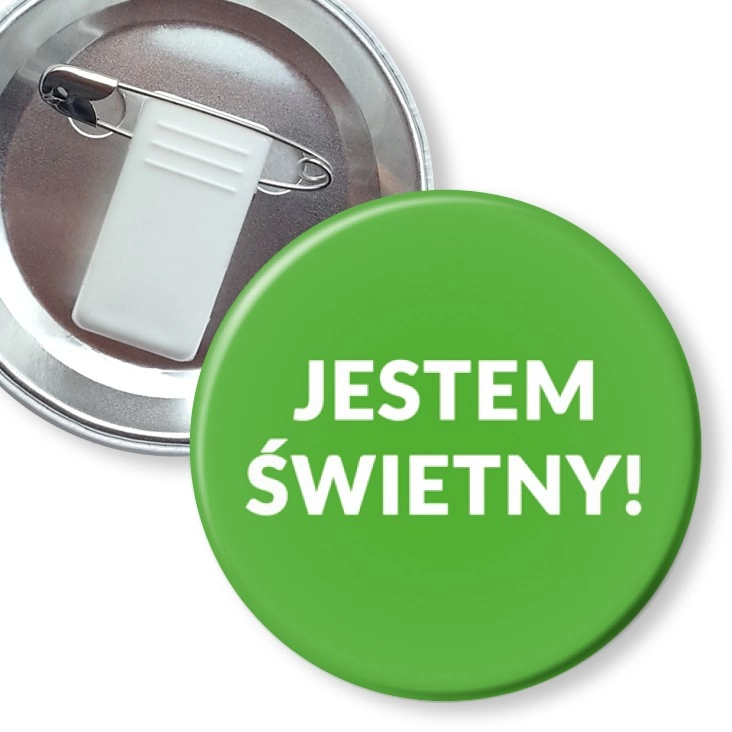 przypinka z żabką i agrafką Jestem Świetny!