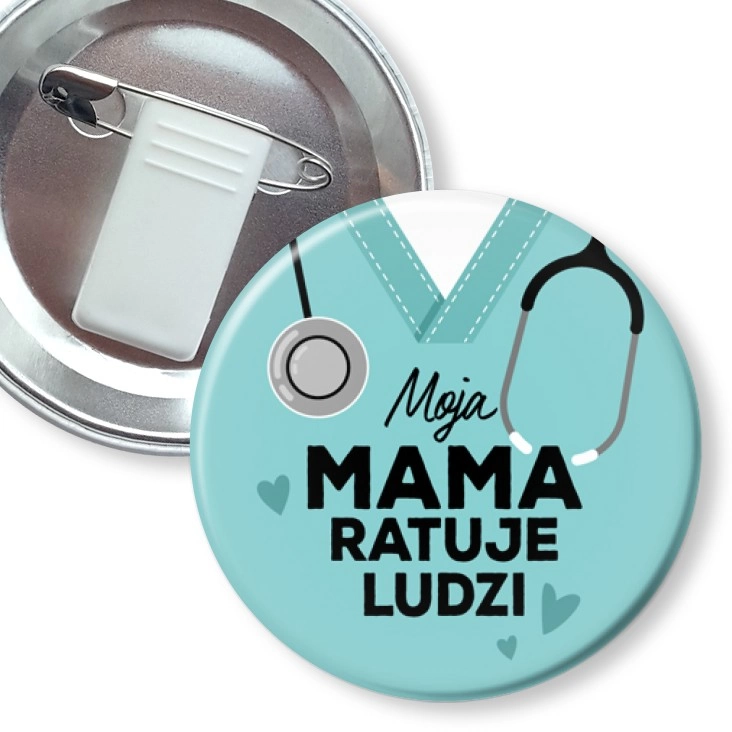 przypinka z żabką i agrafką Moja mama ratuje ludzi