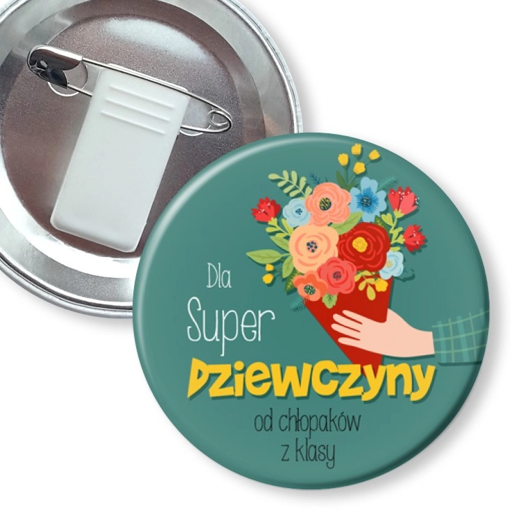 przypinka z żabką i agrafką Dla Super Dziewczyny bukiet