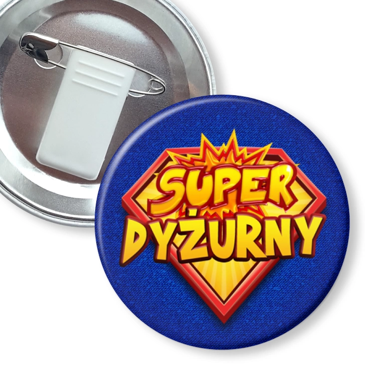 przypinka z żabką i agrafką Super dyżurny napis