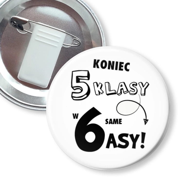 przypinka z żabką i agrafką Koniec 5 klasy w 6 same asy