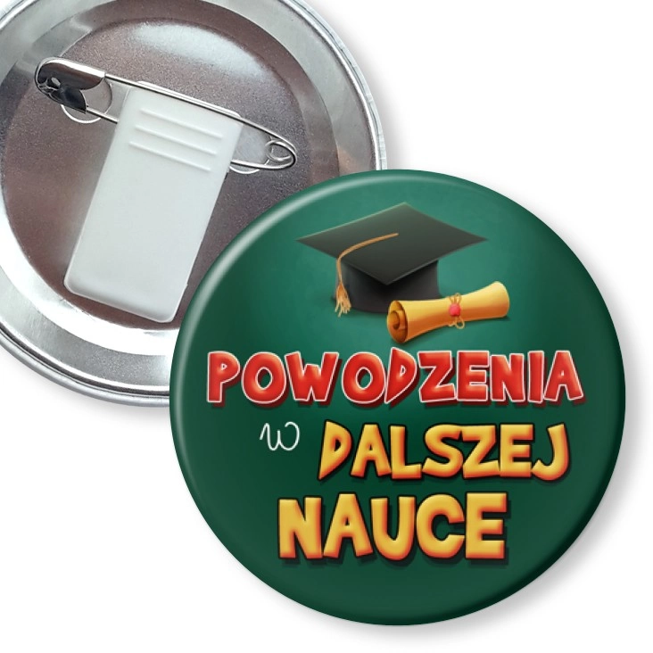 przypinka z żabką i agrafką Powodzenia w dalszej nauce