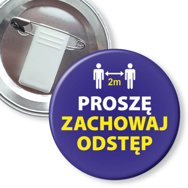 przypinka z żabką i agrafką Proszę zachowaj odstęp