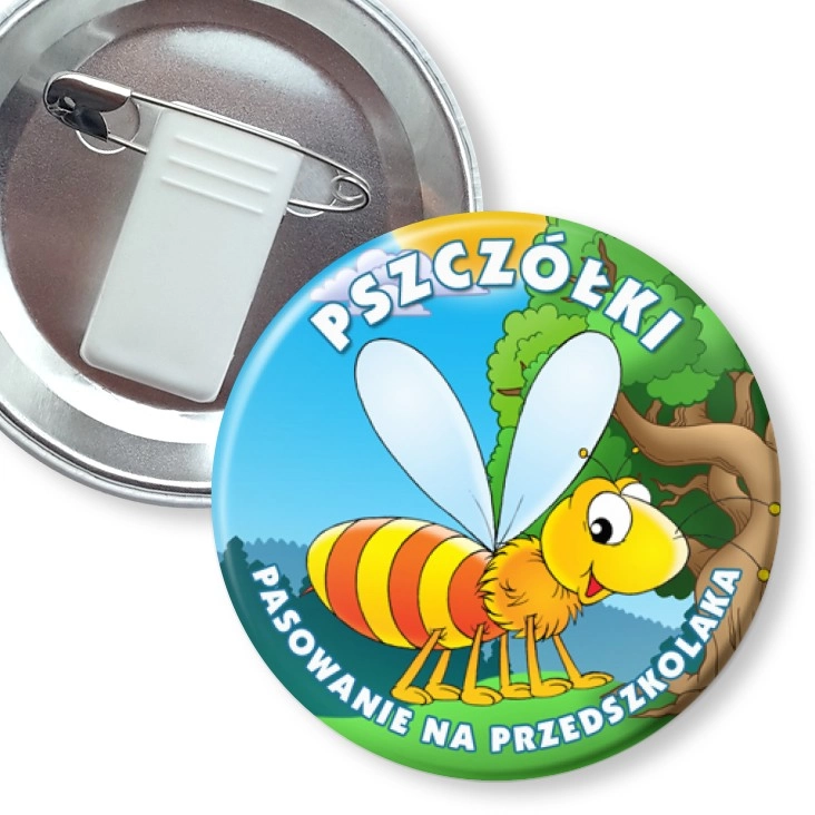 przypinka z żabką i agrafką Pasowanie na Przedszkolaka - Pszczółki